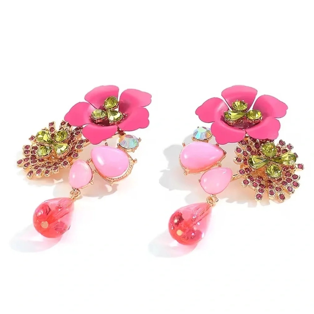 New Flowers ..Floral Multicolor water droplet Earrings